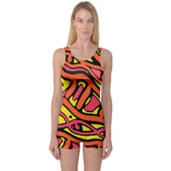 Orange Hot Abstract Art One Piece Boyleg Swimsuit by Valentinaart