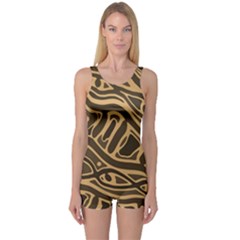 Brown Abstract Art One Piece Boyleg Swimsuit