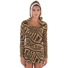 Brown Abstract Art Women s Long Sleeve Hooded T-shirt