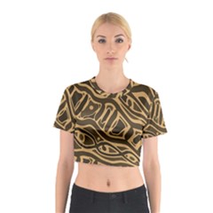 Brown Abstract Art Cotton Crop Top by Valentinaart