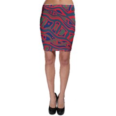 Red And Green Abstract Art Bodycon Skirt by Valentinaart