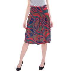 Red And Green Abstract Art Midi Beach Skirt by Valentinaart