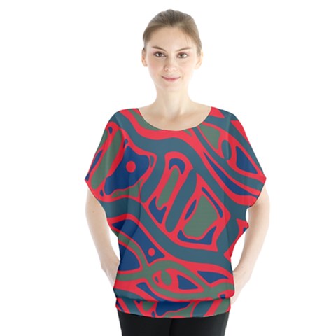 Red And Green Abstract Art Blouse by Valentinaart