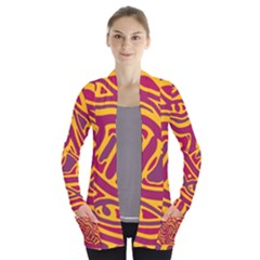 Orange Abstract Art Women s Open Front Pockets Cardigan(p194) by Valentinaart