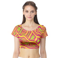 Orange Hot Abstract Art Short Sleeve Crop Top (tight Fit)