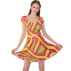 Orange Hot Abstract Art Cap Sleeve Dresses by Valentinaart