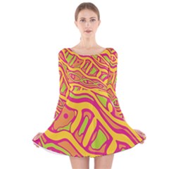 Orange Hot Abstract Art Long Sleeve Velvet Skater Dress by Valentinaart