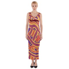 Orange Decorative Abstract Art Fitted Maxi Dress by Valentinaart