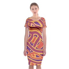 Orange Decorative Abstract Art Classic Short Sleeve Midi Dress by Valentinaart