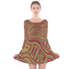 Brown Abstract Art Long Sleeve Velvet Skater Dress by Valentinaart