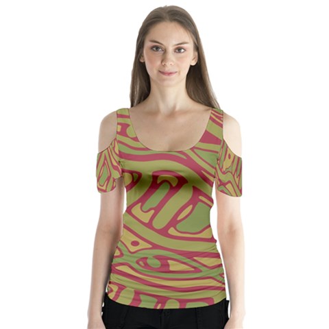 Brown Abstract Art Butterfly Sleeve Cutout Tee  by Valentinaart