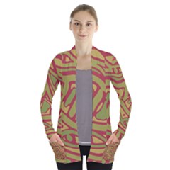 Brown Abstract Art Women s Open Front Pockets Cardigan(p194) by Valentinaart