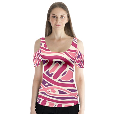 Pink And Purple Abstract Art Butterfly Sleeve Cutout Tee  by Valentinaart