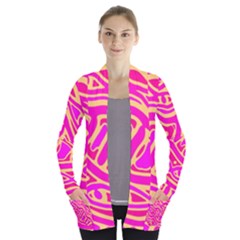 Pink Abstract Art Women s Open Front Pockets Cardigan(p194) by Valentinaart