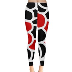 Red, Black And White Abstraction Leggings  by Valentinaart