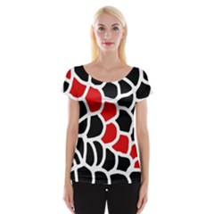 Red, Black And White Abstraction Women s Cap Sleeve Top by Valentinaart