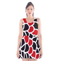 Red, Black And White Abstraction Scoop Neck Skater Dress by Valentinaart