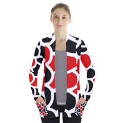 Red, Black And White Abstraction Women s Open Front Pockets Cardigan(p194) by Valentinaart