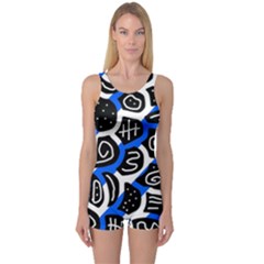 Blue Playful Design One Piece Boyleg Swimsuit