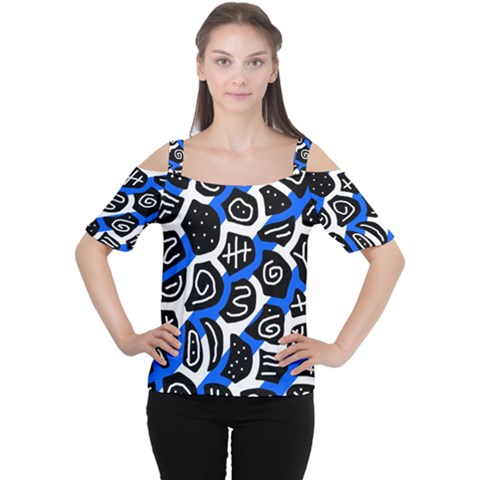 Blue Playful Design Women s Cutout Shoulder Tee by Valentinaart