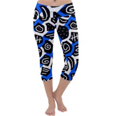 Blue Playful Design Capri Yoga Leggings by Valentinaart