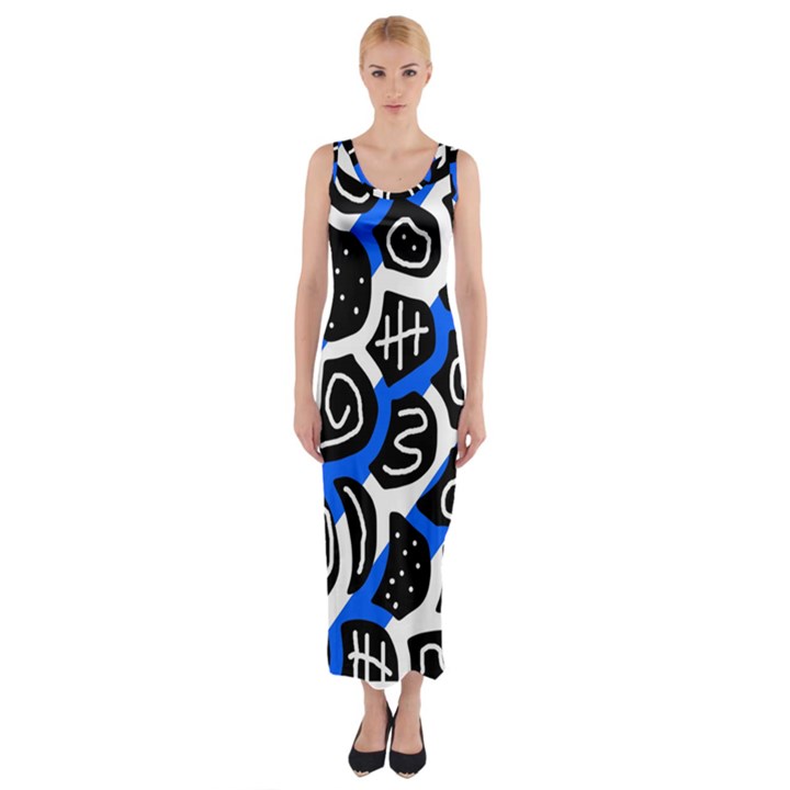 Blue playful design Fitted Maxi Dress