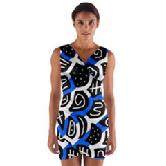 Blue Playful Design Wrap Front Bodycon Dress by Valentinaart