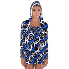 Blue Playful Design Women s Long Sleeve Hooded T-shirt by Valentinaart