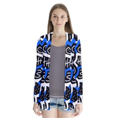 Blue Playful Design Drape Collar Cardigan by Valentinaart