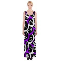 Purple Playful Design Maxi Thigh Split Dress by Valentinaart