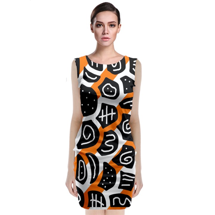 Orange playful design Classic Sleeveless Midi Dress