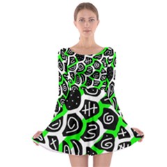 Green Playful Design Long Sleeve Skater Dress by Valentinaart