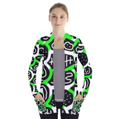 Green Playful Design Women s Open Front Pockets Cardigan(p194) by Valentinaart