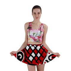 Red High Art Abstraction Mini Skirt by Valentinaart