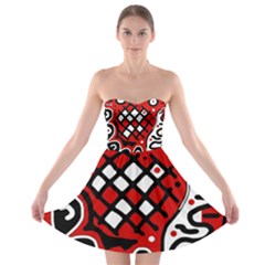 Red High Art Abstraction Strapless Dresses by Valentinaart