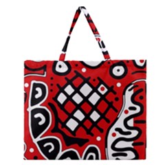 Red High Art Abstraction Zipper Large Tote Bag by Valentinaart