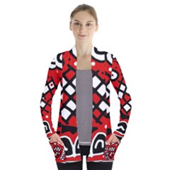 Red High Art Abstraction Women s Open Front Pockets Cardigan(p194) by Valentinaart