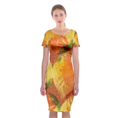 Fall Colors Leaves Pattern Classic Short Sleeve Midi Dress by DanaeStudio