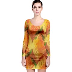 Fall Colors Leaves Pattern Long Sleeve Bodycon Dress by DanaeStudio