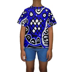 Blue High Art Abstraction Kid s Short Sleeve Swimwear