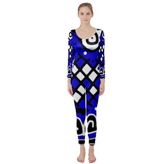 Blue High Art Abstraction Long Sleeve Catsuit