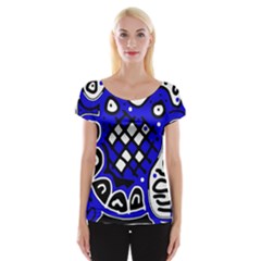 Blue High Art Abstraction Women s Cap Sleeve Top