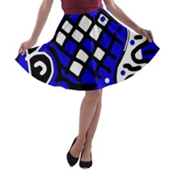 Blue High Art Abstraction A-line Skater Skirt