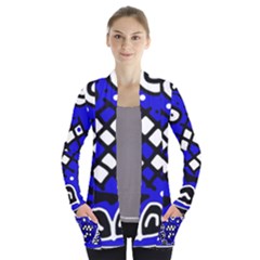 Blue High Art Abstraction Women s Open Front Pockets Cardigan(p194) by Valentinaart