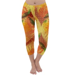 Fall Colors Leaves Pattern Capri Winter Leggings  by DanaeStudio