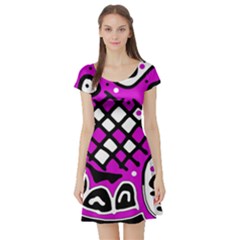 Magenta High Art Abstraction Short Sleeve Skater Dress