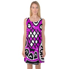 Magenta High Art Abstraction Sleeveless Satin Nightdress