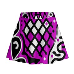 Magenta High Art Abstraction Mini Flare Skirt