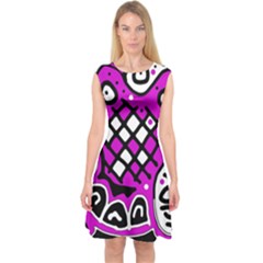 Magenta High Art Abstraction Capsleeve Midi Dress