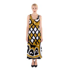 Yellow High Art Abstraction Sleeveless Maxi Dress